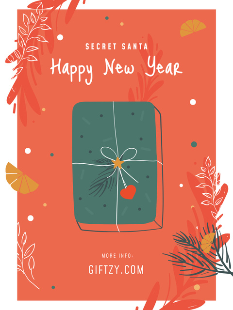 New Year Greeting with Gift Box in Frame Poster US Modelo de Design