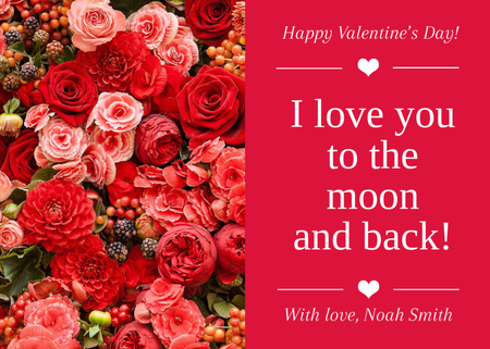 Ontwerpsjabloon van Postcard 5x7in van Valentijnsdag citaat met mooie rozen op rood