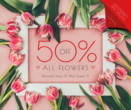 Valentine's Day Tulips Frame in Pink Facebook Design Template