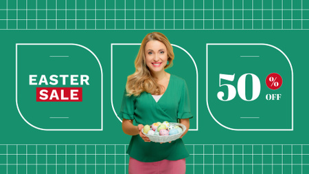 Plantilla de diseño de Woman Holding Colored Easter Eggs in Wicker Plate FB event cover 