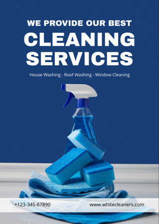 Qualified Cleaning Services Offer With Sponges And Detergent Flyer A6 Tasarım Şablonu