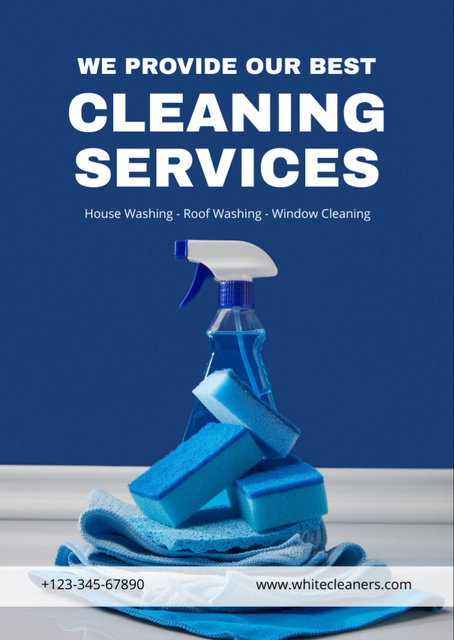 Qualified Cleaning Services Offer With Sponges And Detergent Flyer A6 tervezősablon