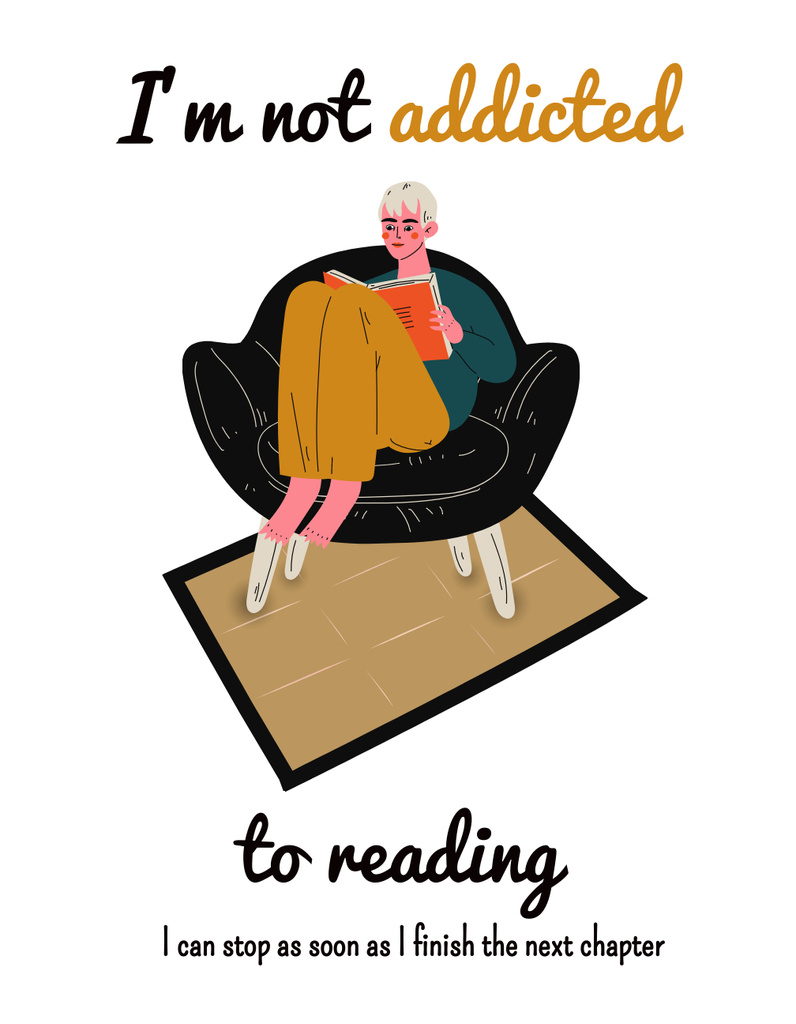 woman sitting in armchair and read the book T-Shirt Tasarım Şablonu