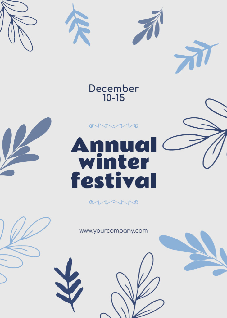 Annual Winter Festival Promotion With Leaves Pattern Postcard 5x7in Vertical Design Template