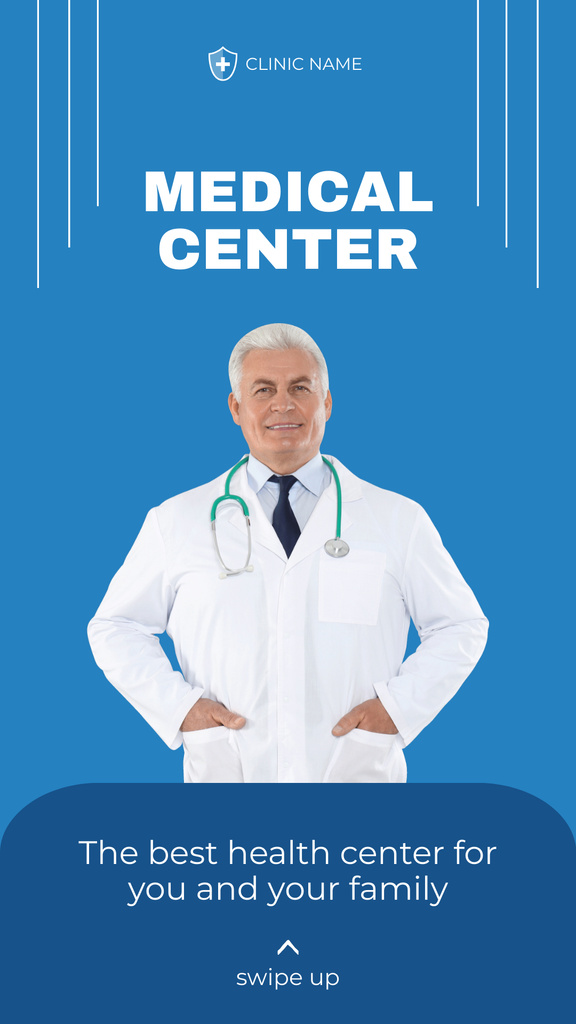 Ad of Medical Center with Senior Doctor Instagram Story Πρότυπο σχεδίασης