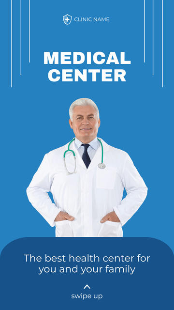 Designvorlage Ad of Medical Center with Senior Doctor für Instagram Story