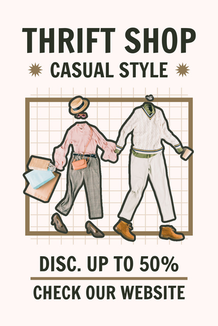 Thrift shop casual style retro illustration Pinterest Design Template