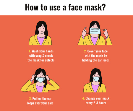 Plantilla de diseño de Reglas de seguridad de coronavirus con mujer con máscara Facebook 