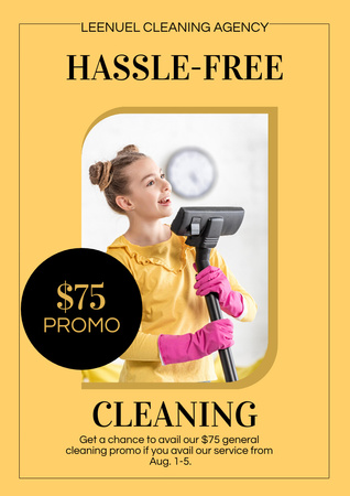 Beautiful Young Woman with Vacuum Cleaner Poster A3 Design Template