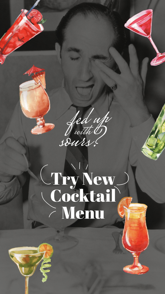 Cocktail Menu Announcement with Funny Retro Man Instagram Story tervezősablon