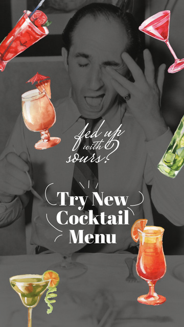 Cocktail Menu Announcement with Funny Retro Man Instagram Story Πρότυπο σχεδίασης