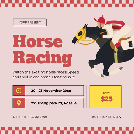 Modèle de visuel Annonce passionnante de courses de chevaux - Instagram