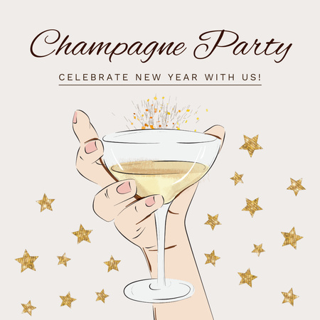 Bright Champagne New Year Party Announcement Animated Post Design Template
