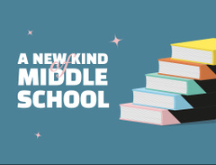 Middle School Ad with Books in Blue