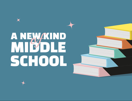 Middle School Ad with Books in Blue Postcard 4.2x5.5in Design Template
