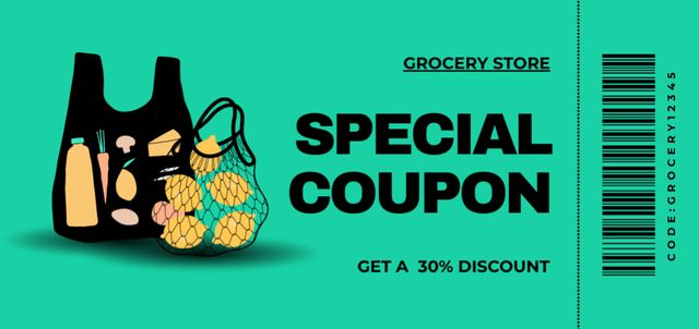 Illustrated Bags With Food And Special Discount Coupon Din Large Design Template