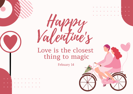 Happy Valentine's Day Greetings with Couple in Love on Bicycle Card Design Template