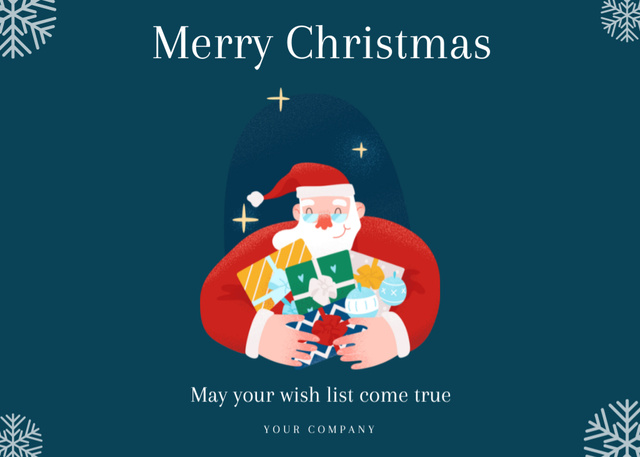 Ontwerpsjabloon van Postcard 5x7in van Christmas Greetings with Santa Smiling And Holding Gifts