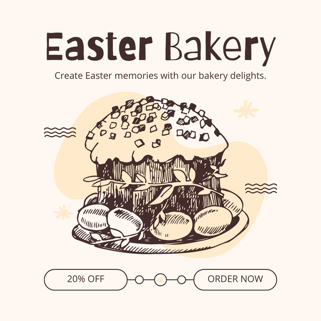 Easter Bakery Ad with Holiday Cake and Eggs Instagram Modelo de Design