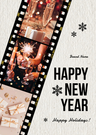 New Year Holiday Greeting with Champagne Postcard 5x7in Vertical Design Template