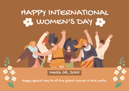International Women's Day Wishes with Happy Women Card Design Template