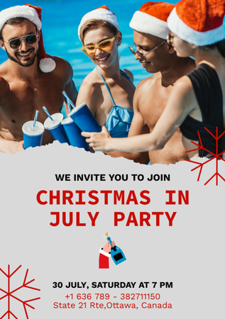 Christmas Party in July with Bunch of Young People in Pool Flyer A7 Design Template
