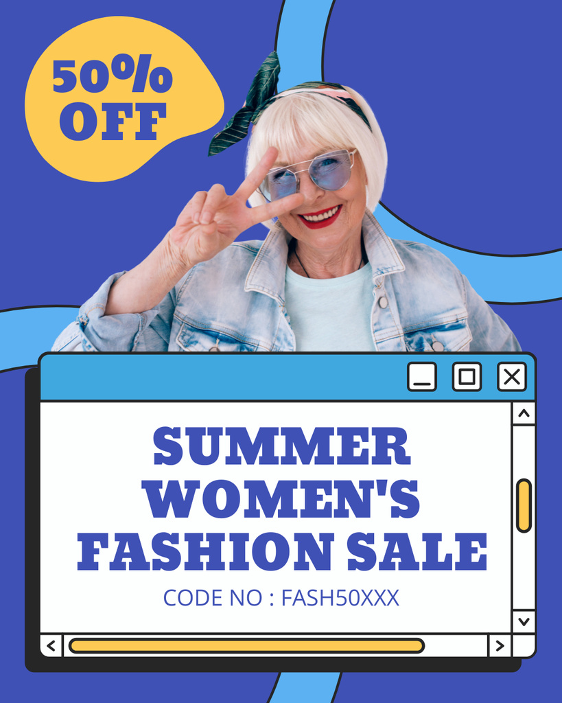 Designvorlage Summer Women's Fashion Sale with Stylish Old Lady für Instagram Post Vertical