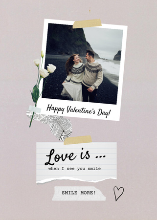 Plantilla de diseño de Valentine's Phrase about Love with Young Couple on Black Beach Postcard 5x7in Vertical 