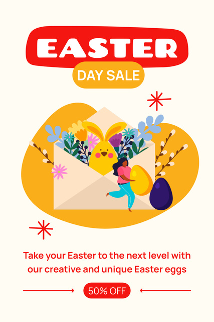Easter Day Sale Announcement with Illustration of Envelope Pinterest tervezősablon