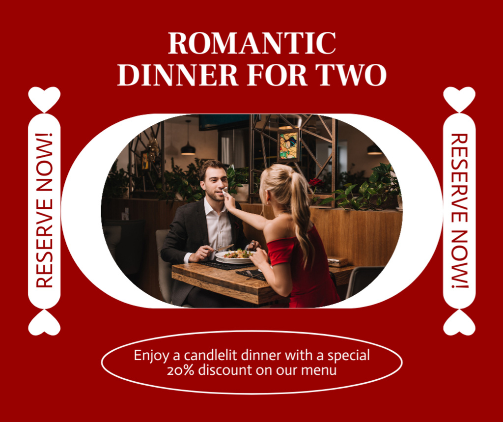 Ontwerpsjabloon van Facebook van Lovely Valentine's Day Dinner For Two With Discount And Reservation