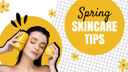 Ontwerpsjabloon van Youtube Thumbnail van Spring Skin Care Tips met jonge aantrekkelijke vrouw