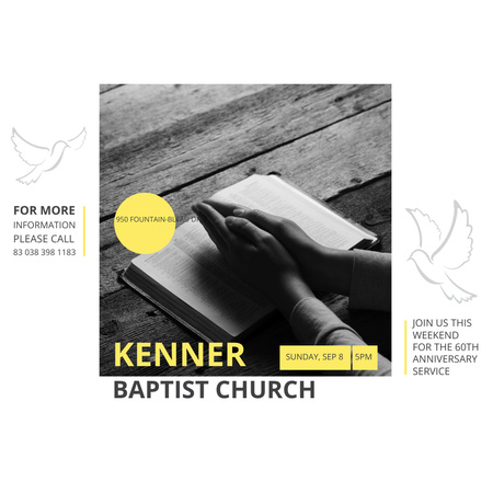 Plantilla de diseño de Invitación de oración con las manos en el libro de la Biblia Instagram AD 