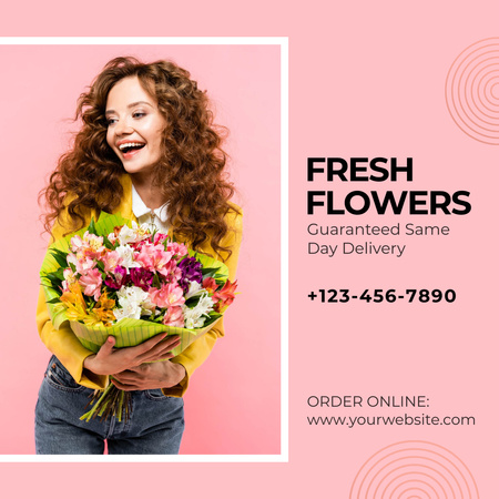 Flower Shop Advertisement with Attractive Woman Instagram Design Template