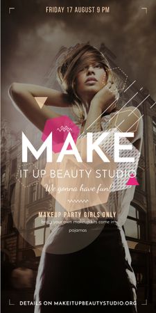 Beauty Studio ad with stylish Woman Graphic Tasarım Şablonu