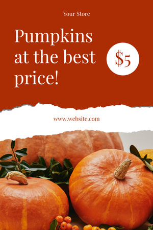 Designvorlage Herbstschlussverkauf mit orangefarbenen Kürbissen für Pinterest