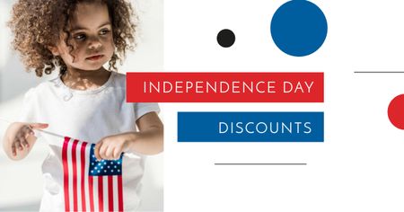 Platilla de diseño Independence Day Discounts Offer with Child holding Flag Facebook AD