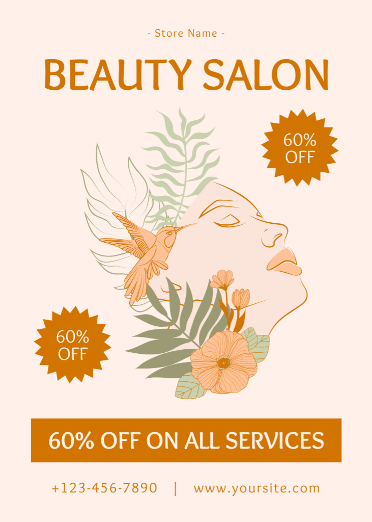 Discount on All Services of Beauty Salon Flayer Tasarım Şablonu