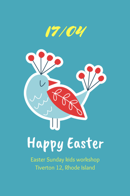 Easter Greeting with Bird on Blue Flyer 4x6in – шаблон для дизайна