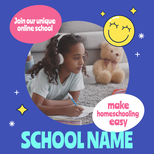 Home Education Ad with Pupil studying at Home Animated Post Design Template