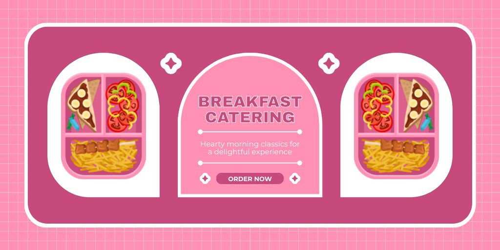 Breakfast Catering Advertising with Pink Lunch Boxes Twitter Design Template