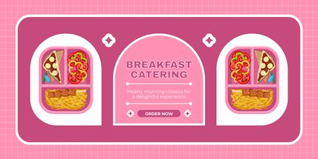 Реклама кейтеринга на завтраке с розовыми коробками для ланча Twitter – шаблон для дизайна