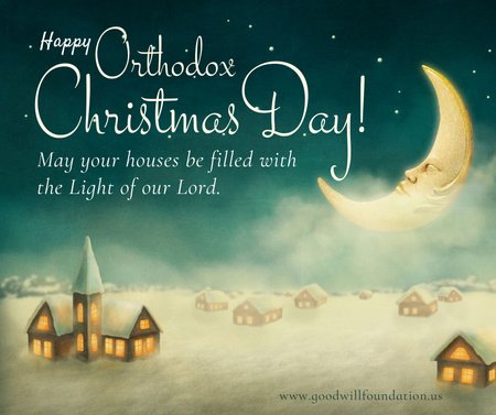Saudação de Natal ortodoxo com lua no céu Facebook Modelo de Design