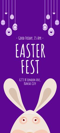Easter Holiday Celebration Announcement with Bunny in Purple Flyer 3.75x8.25in Design Template