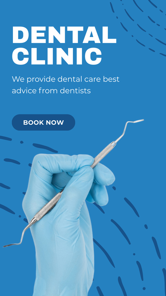 Dental Clinic Ad with Tool in Hand Instagram Story Design Template