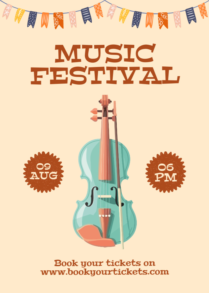 Designvorlage Colorful Music Festival With Violin In Summer für Flayer