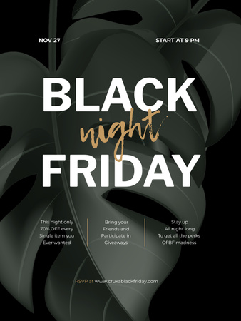 Black Friday Night Sale Announcement with Palm Tree Leaf Poster US Design Template