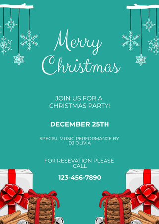 Christmas Festivity with Presents and Snowflakes Invitation Design Template