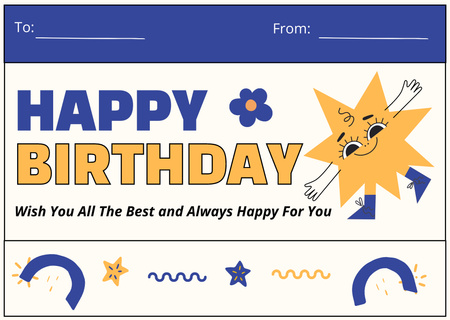 Hyvää syntymäpäivää söpöllä tähdellä Card Design Template