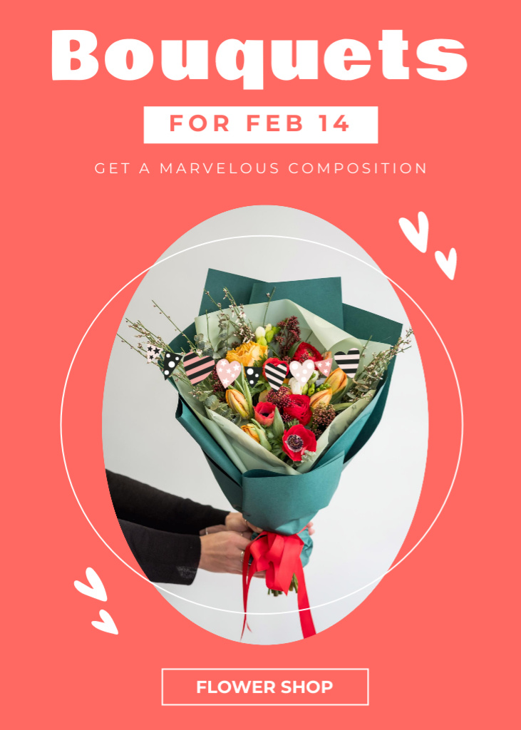 Beautiful Bouquet Offer on Valentine's Day Flayerデザインテンプレート