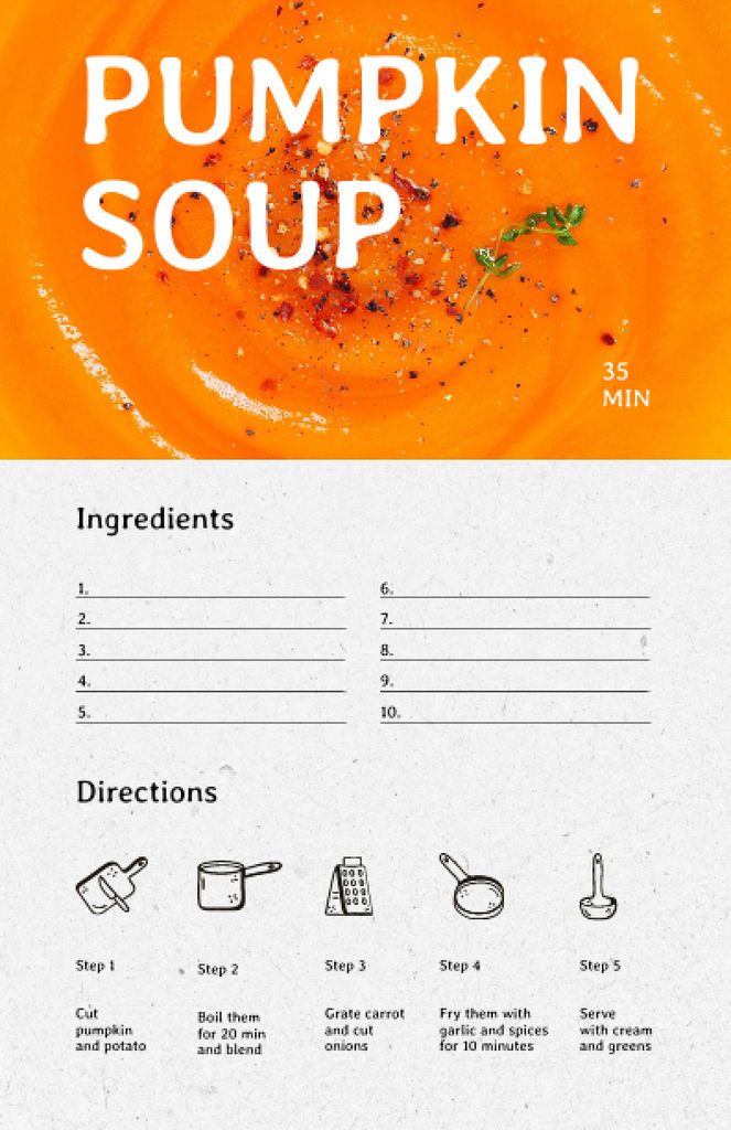 Pumpkin Soup Cooking Steps Recipe Card – шаблон для дизайну